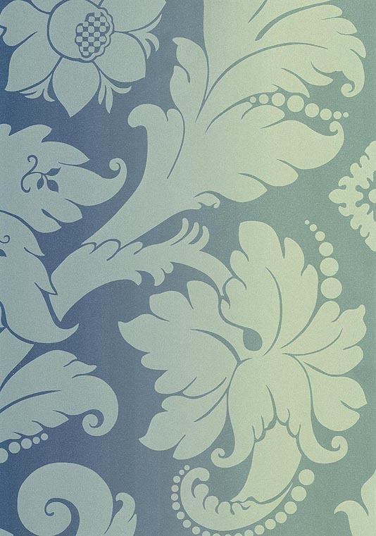 Wallpaper Damask In Aqua Printed On A Shiny Turquoise Blue