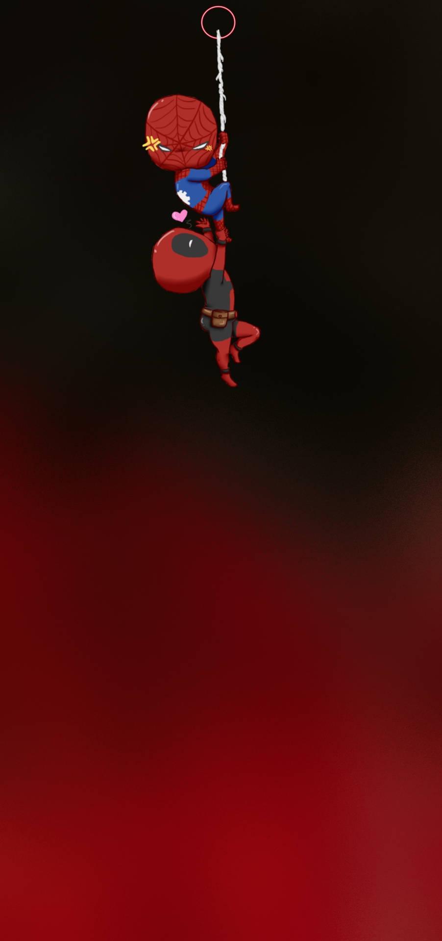 Cute Deadpool And Spiderman Punch Hole 4k Wallpaper