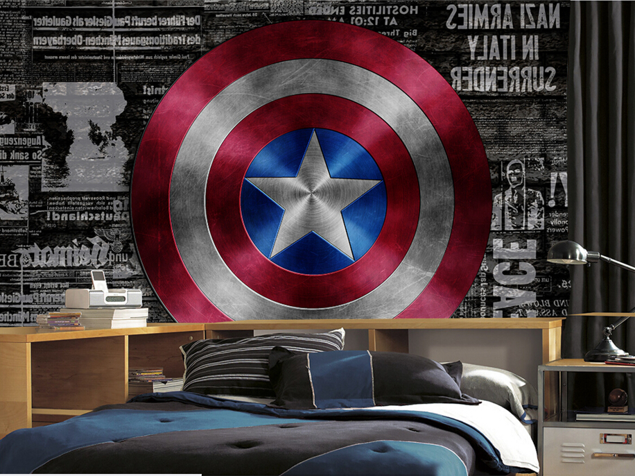 Custom Papel De Parede Infantil Retro Captain America Shield 3d
