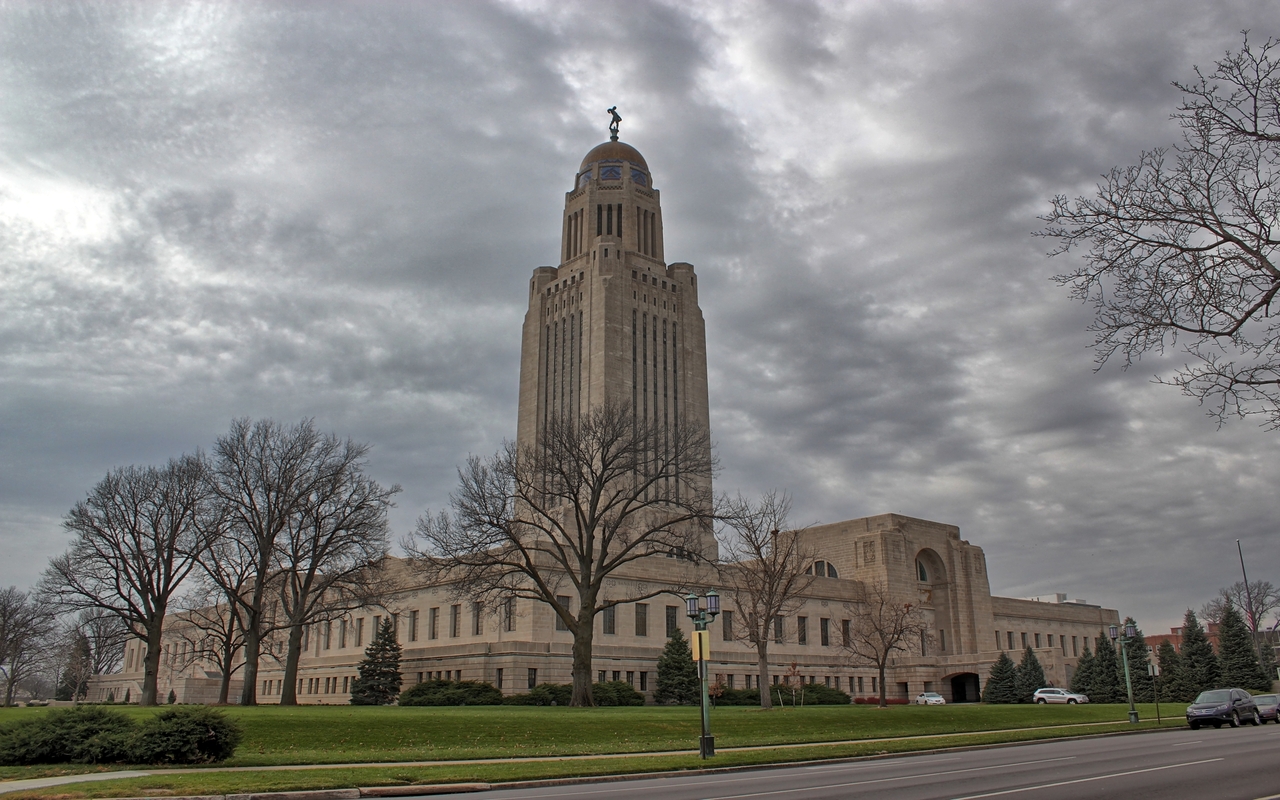 Nebraska State Capitol Under The Clouds Wallpaper