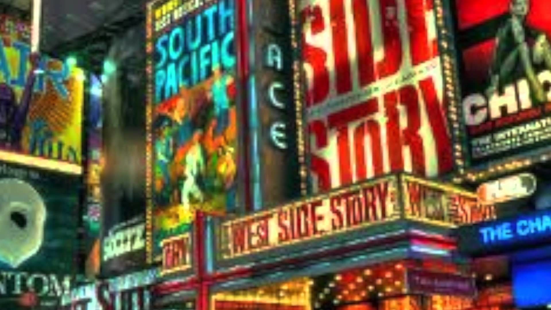 Bright lights of Broadway in Times Square, New York City, showcasing iconic theatre marquees and play advertisements