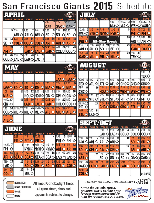 Sf Giants Printable Schedule Calendar