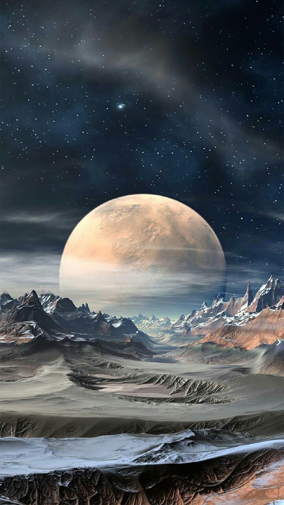 Nature Super Moon Pla Rocky Landscape iPhone Wallpaper