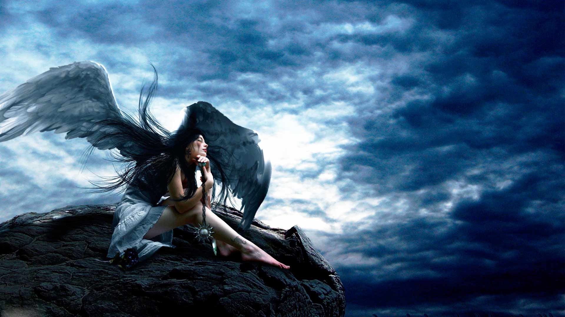 Fantasy Dark Angel Women Mood Wallpaper