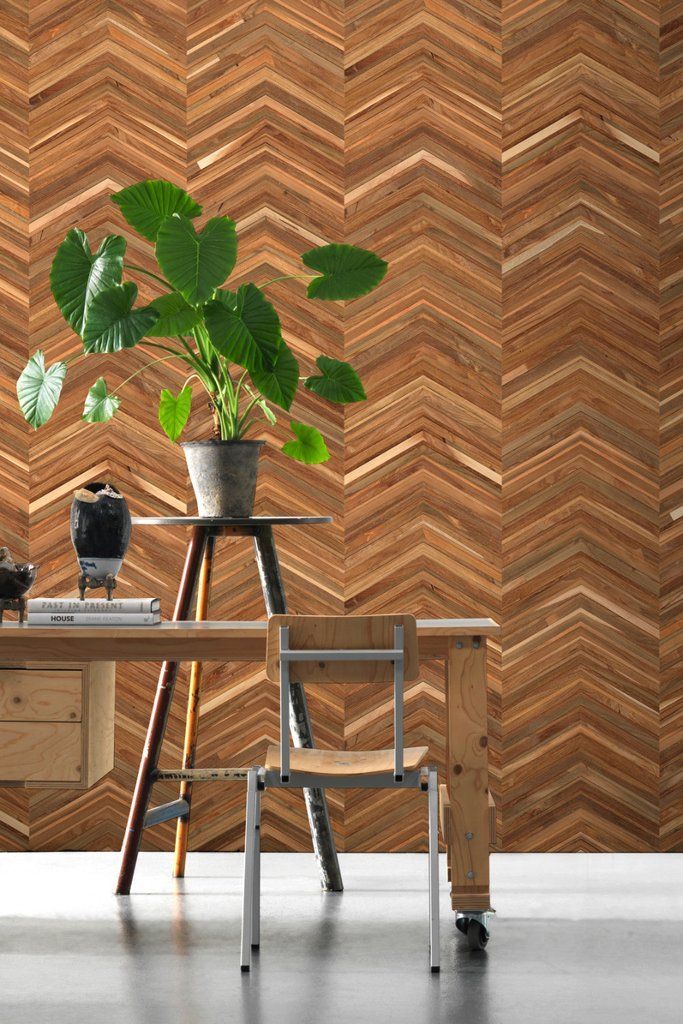 Timber Strips Wallpaper In Teak On Chevron By Piet Hein Eek