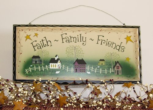 Primitive Decor Wood Sign Faith Family Friends