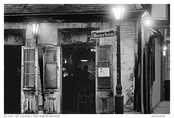 Black And White Picture Photo Cafe On Bourbon Street At Night French