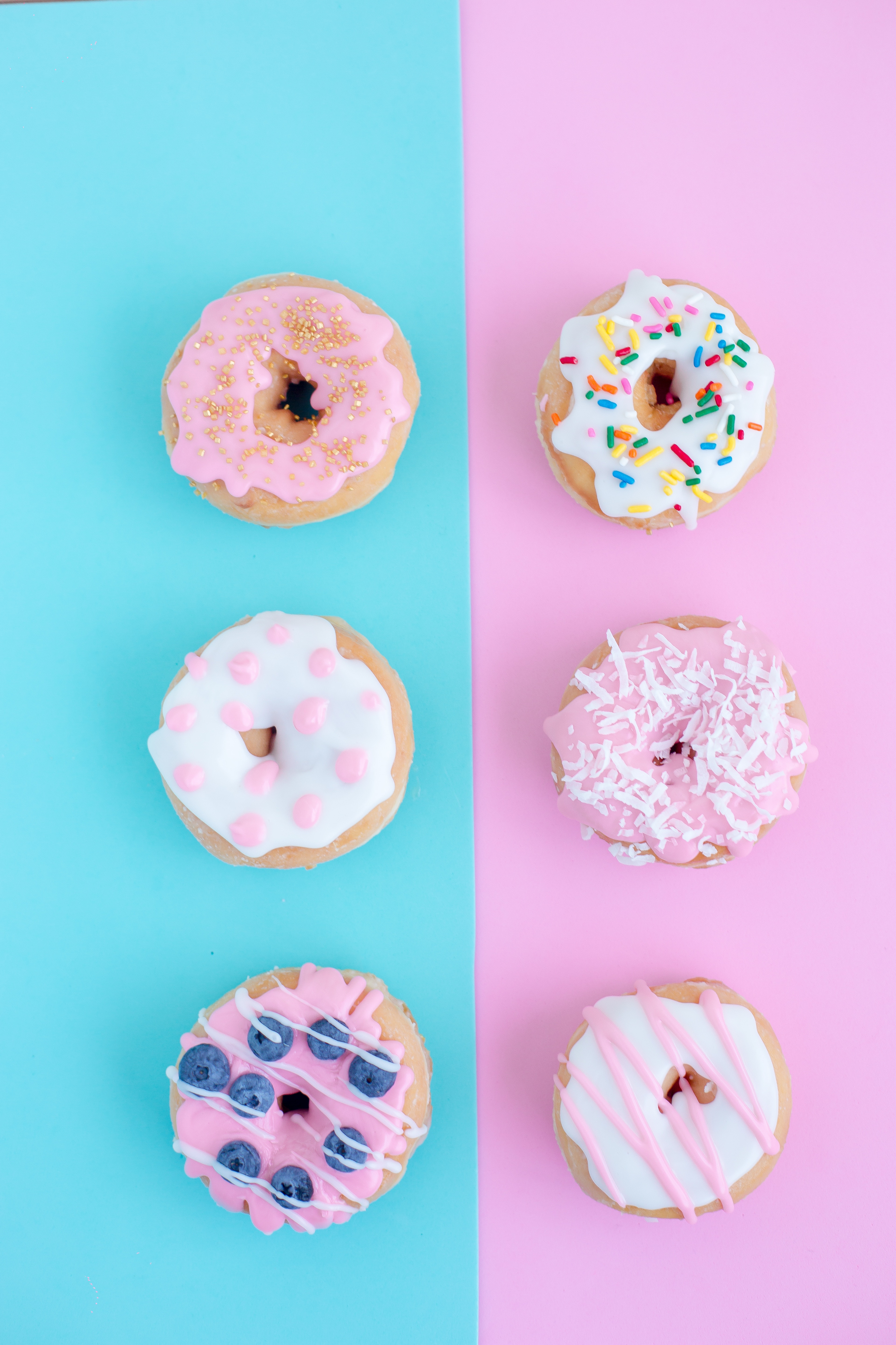 Doughnuts On Turquoise And Pink Background Pixeor Stock