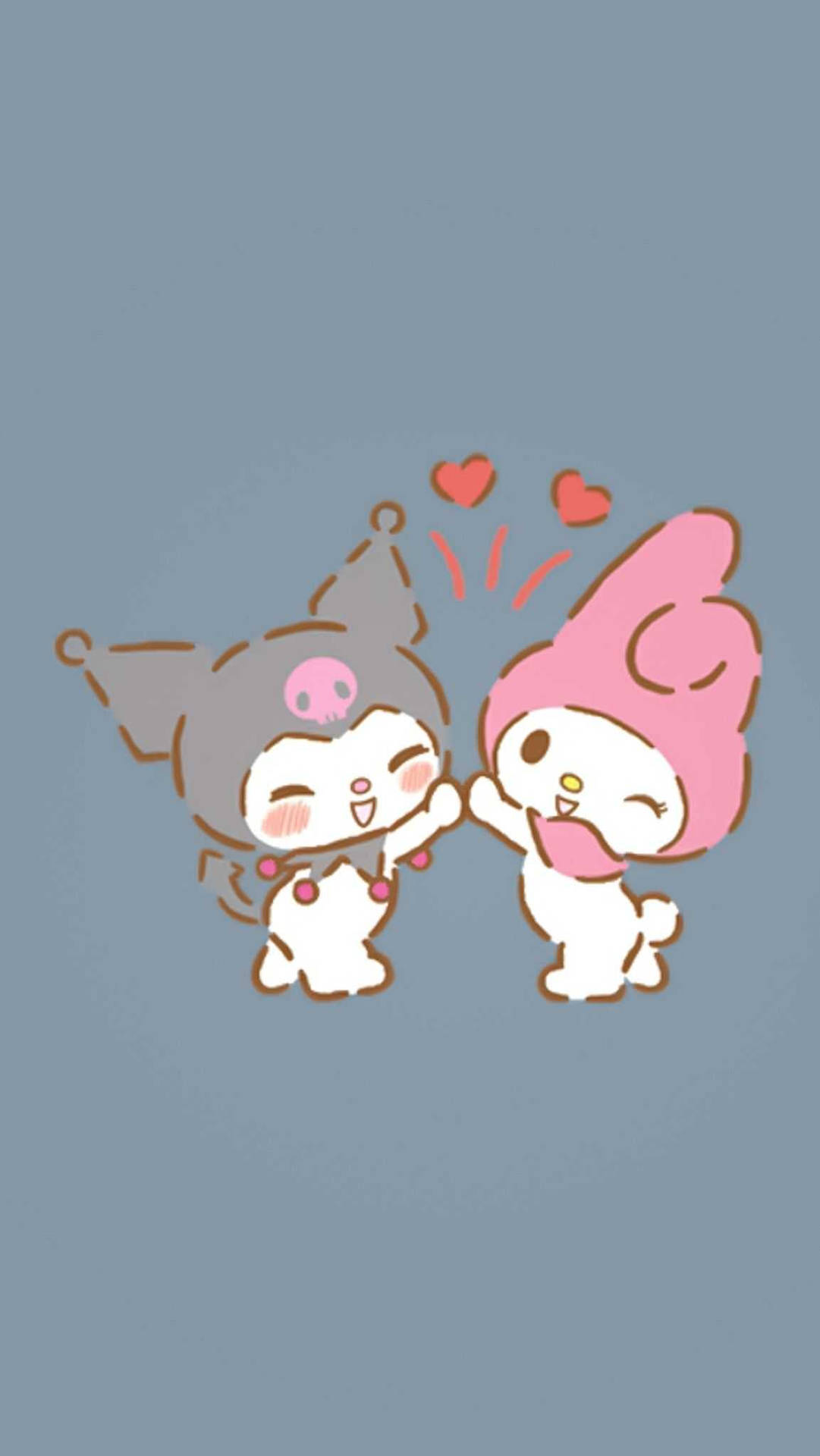 Kuromi and My Melody High Five on Blue Background