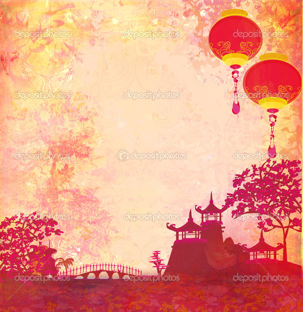 And Chinese Lanterns Vintage Japanese Style Background Raster Jpg