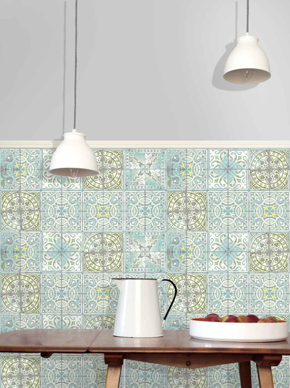 Home Shop Wallpaper Paper Tiles Patchwork Jade