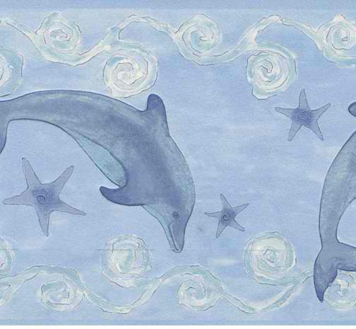 Sky Blue 418B338 Dolphins Wallpaper Border   Traditional Wallpaper