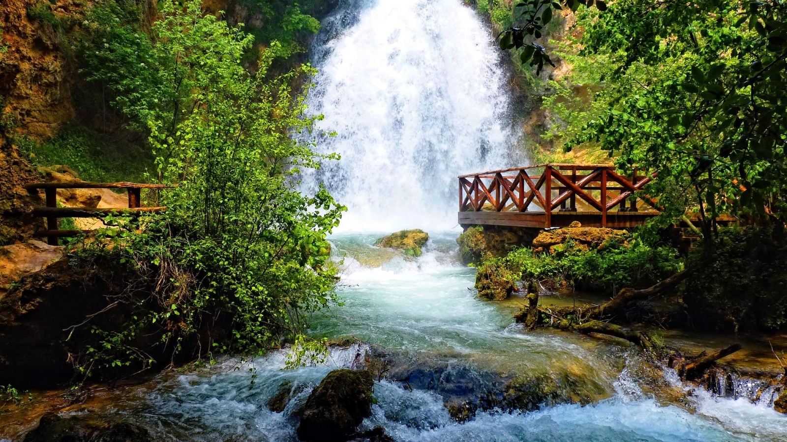 Beautiful Forest Waterfall HD Wallpaper