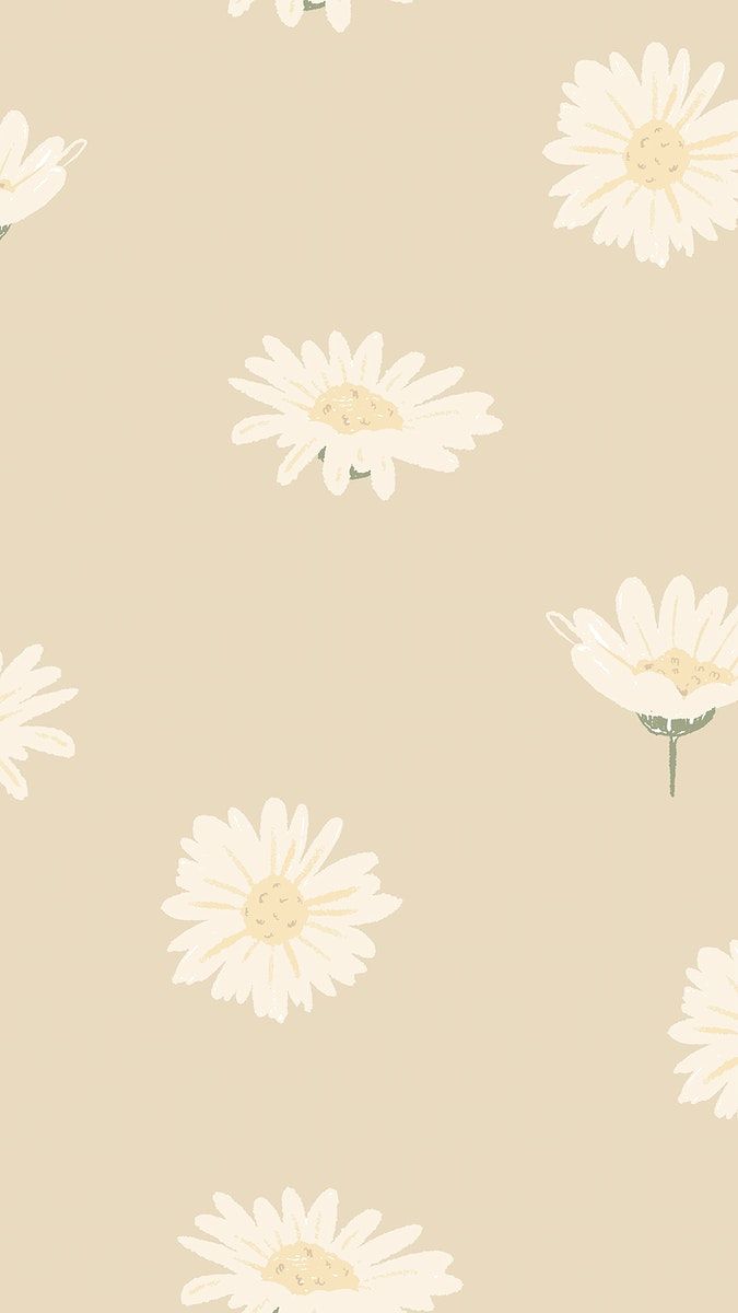 White Daisy Floral Pattern Vector On Beige Mobile Wallpaper