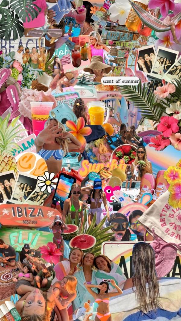 Summer Collage Mood Board Aloha Pink Barbie Beach Idea