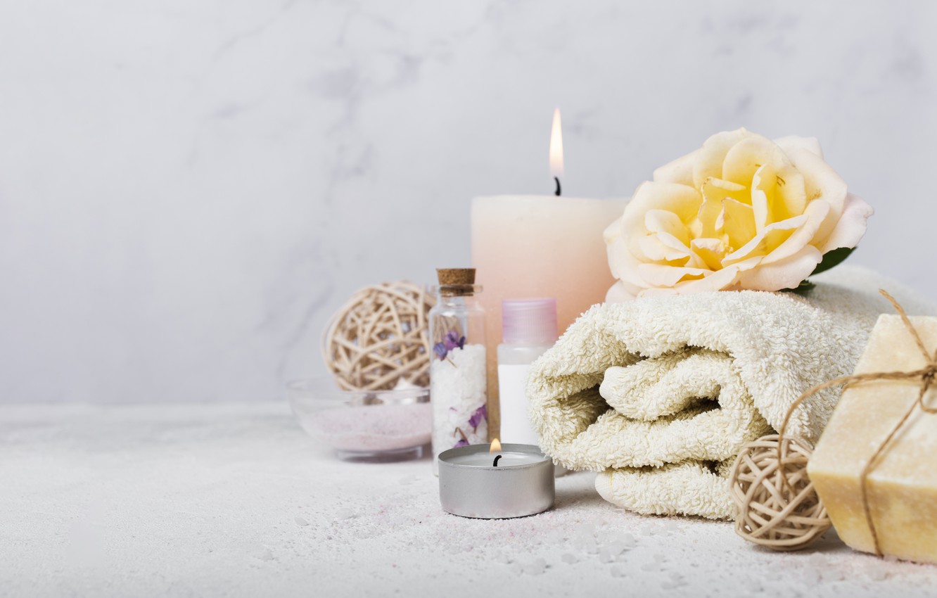 Wallpaper Flower Towel Candles Soap Spa Aroma Oil Image For