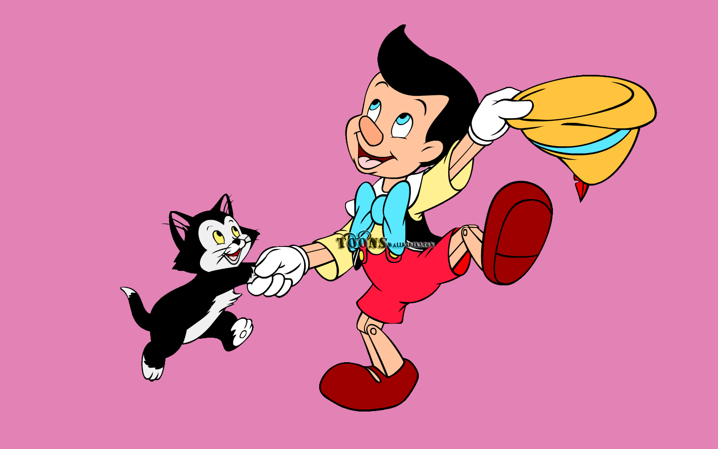 Cartoons Wallpaper Pinocchio And Figaro Dancing