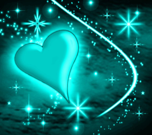 Turquoise Heart With Plasma Stars Background