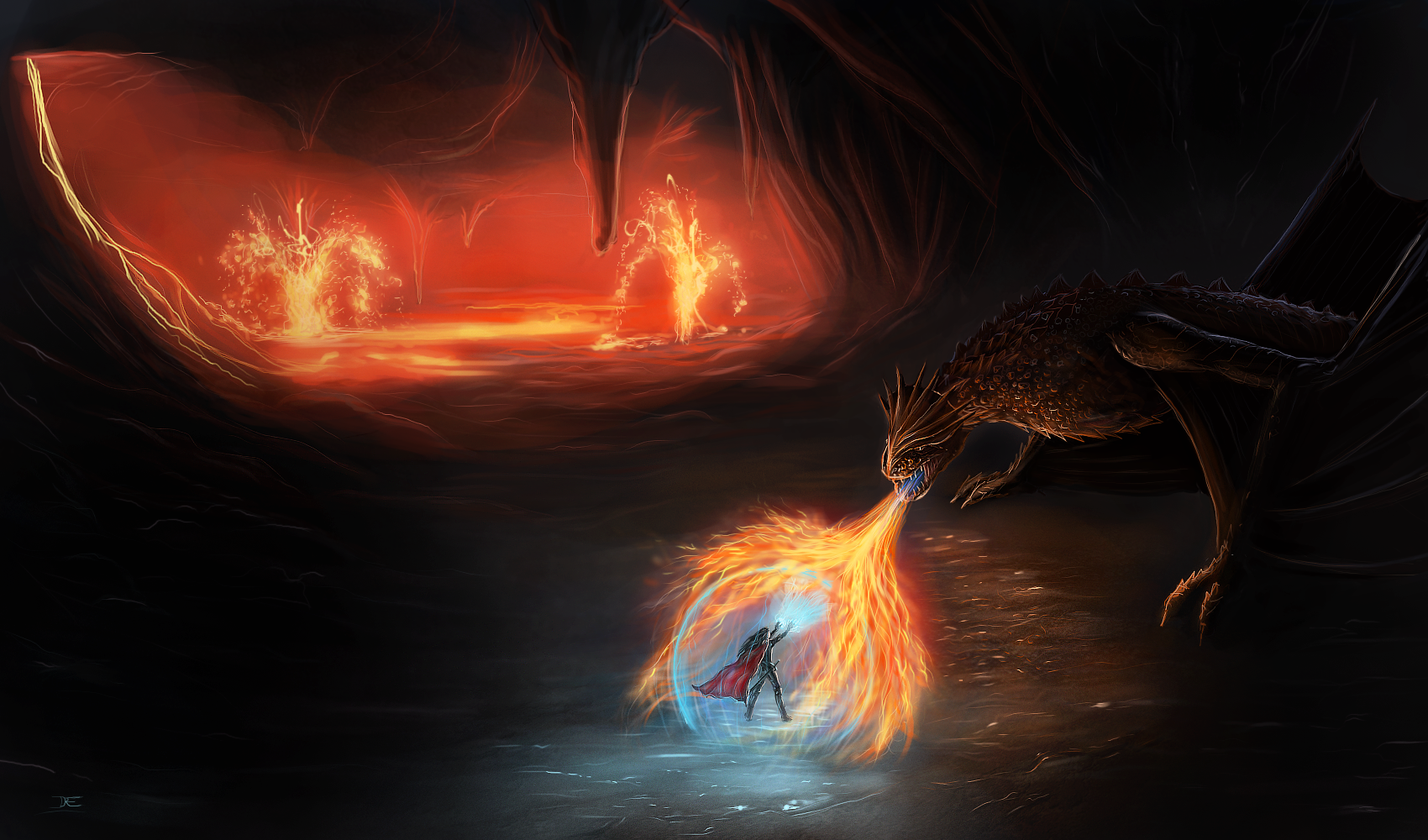 Badass Dragon Fight In A Cave By Smilingbounder