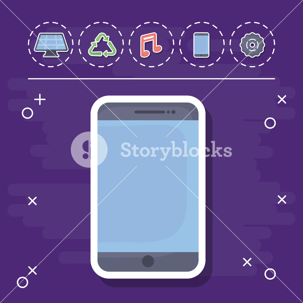 Cellphone With Smart House Related Icons Over Purple Background
