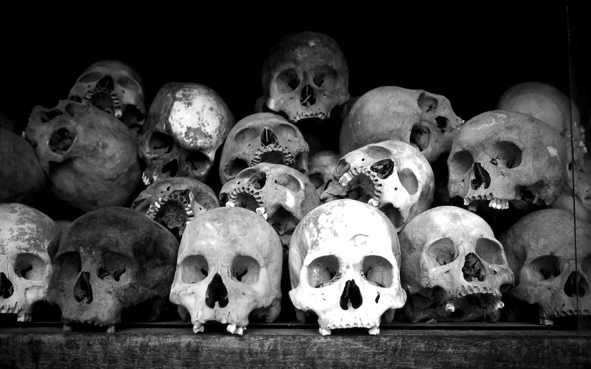 Khmer Rouge Genocide Black And White Cambodia Skulls