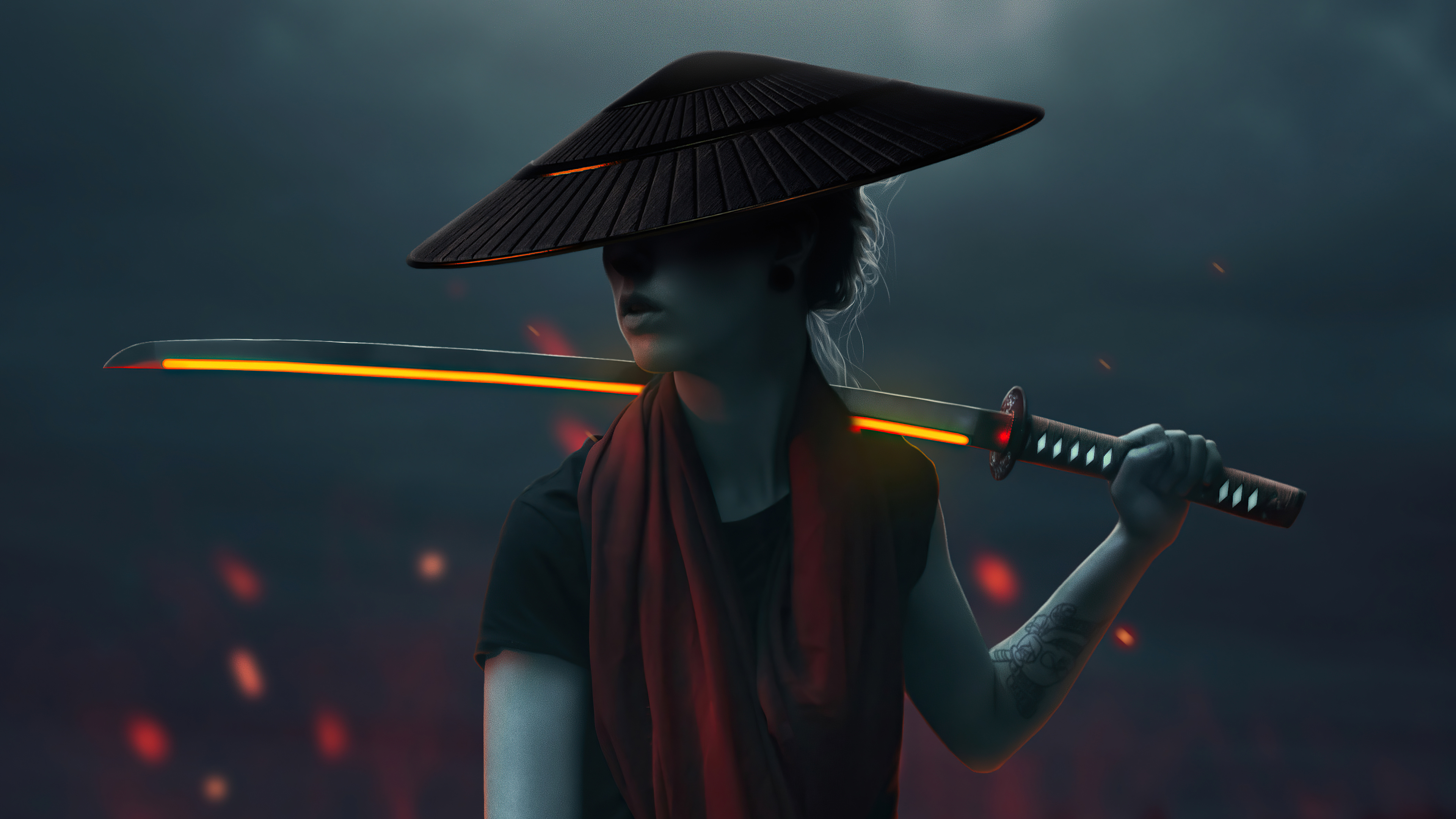 Asian Girl With Lava Sword Wallpaper HD Artist 4k Image
