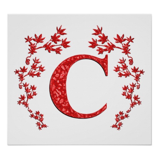 Monogram Letter C Red Leaves Poster