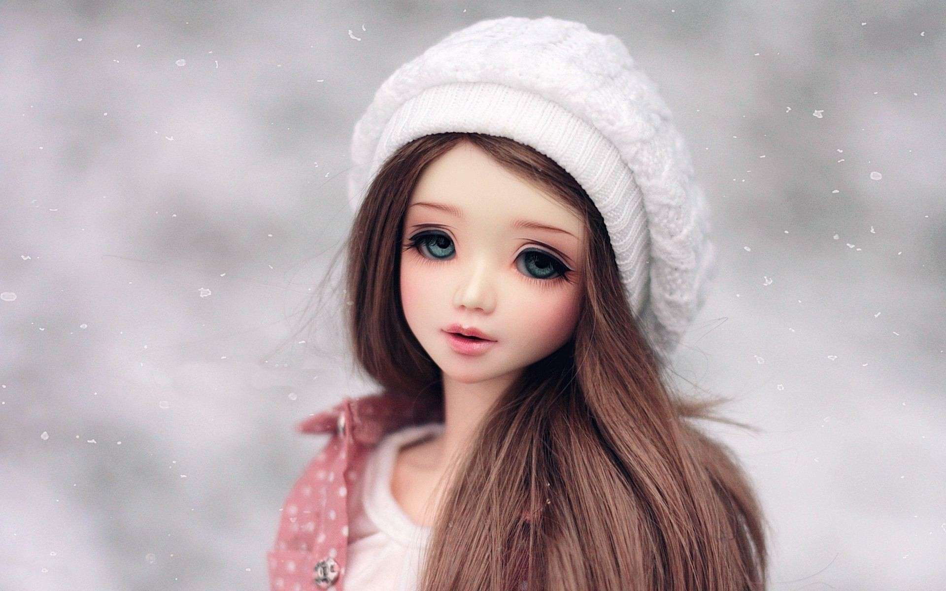 Long Hair Cute Barbie Doll in Winter Cap Full HD wallpaper Image Photo 1920x1200