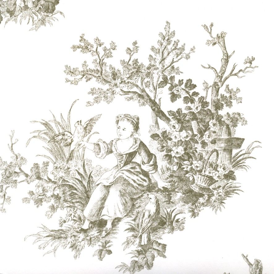 Provencale Charcoal Toile De Jouy Wallpaper French