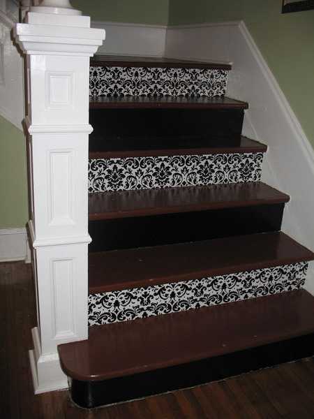 Stair Risers Decorating With Wallpaper Black And White