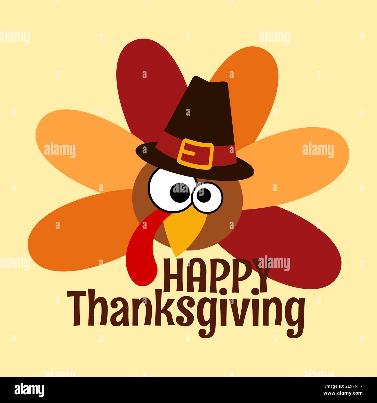 Happy Thanksgiving Day Funny Cartoon Character Turkey Bird In