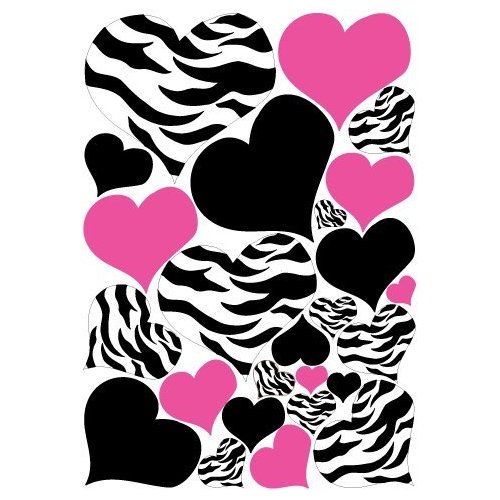 Zebra Print Black And Hot Pink Heart Wall Stickers Decals Graphics