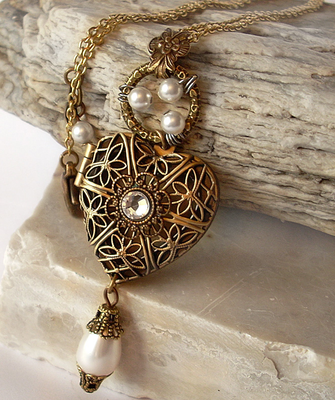 Heart Locket Necklace White By Aranwen