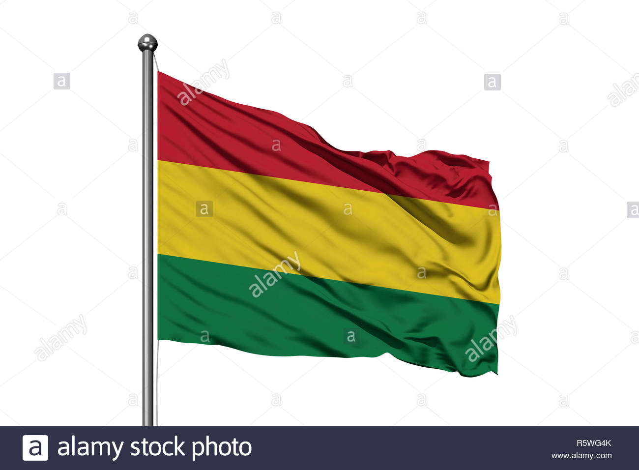 Flag Of Bolivia Waving In The Wind Isolated White Background