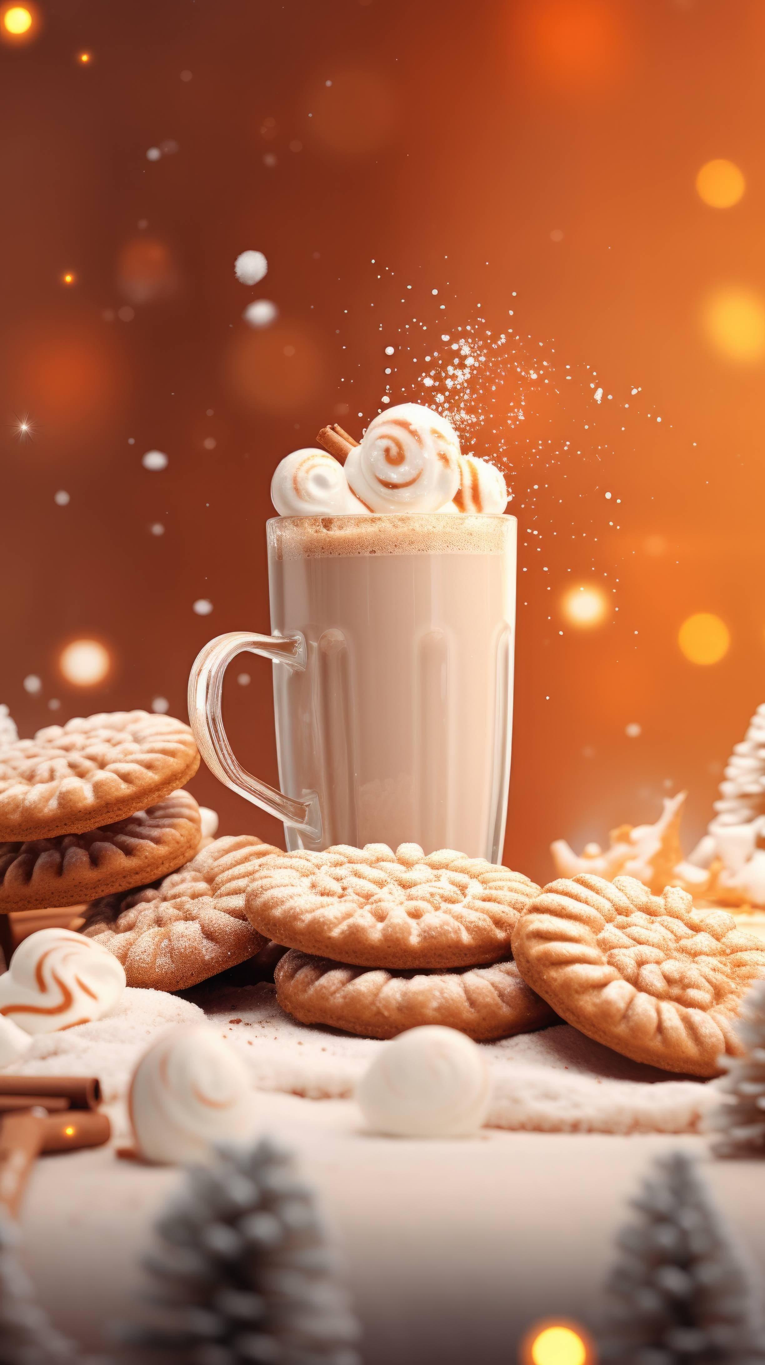 A Mobile Wallpaper Of Christmas Cookies And Hot Chocolate