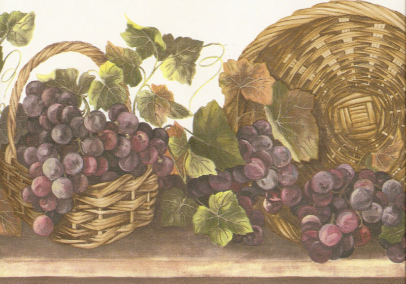 Roses and Grapes in Baskets Die-Cut Wallpaper Border  WD76825DC