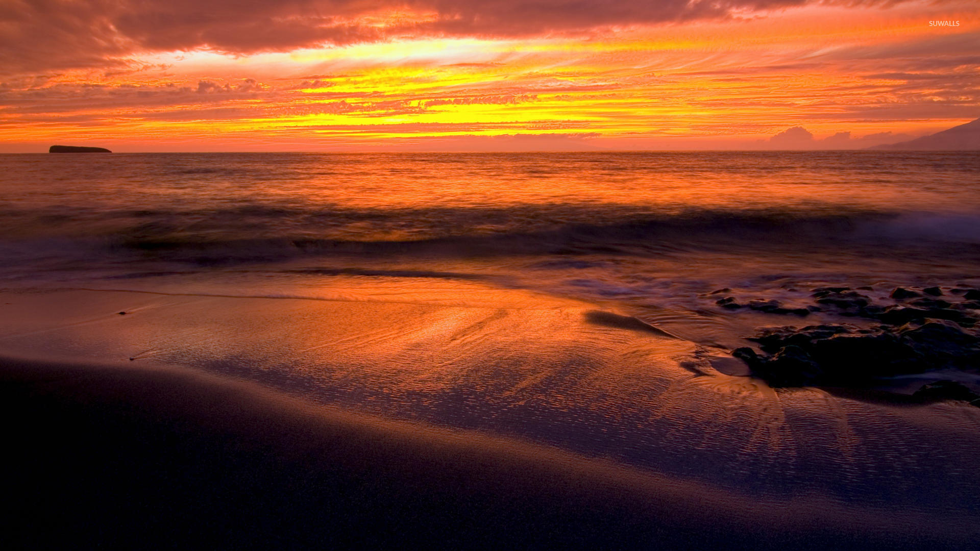 Sunset At The Sandy Beach Wallpaper