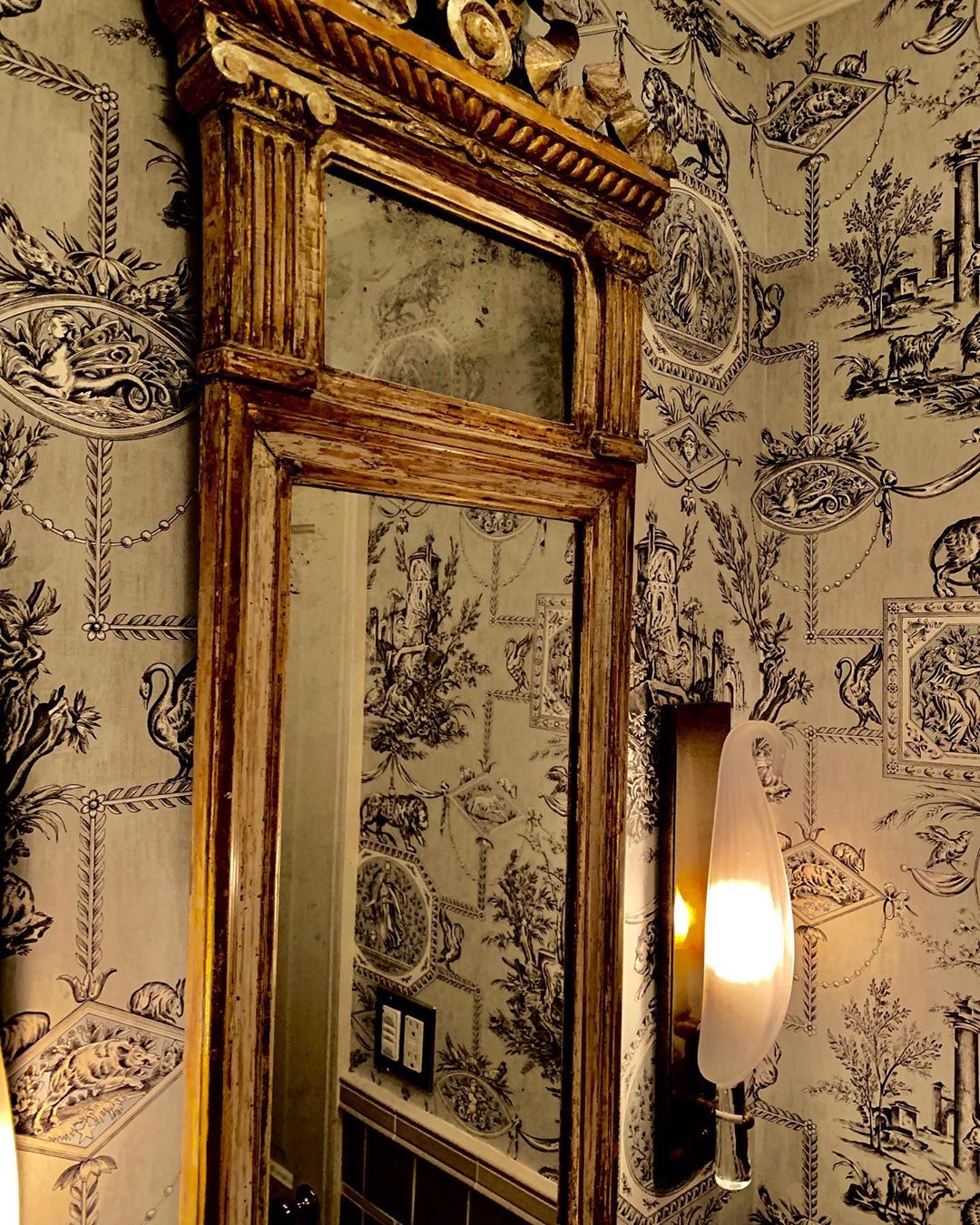 Omg What Has Happened To Us Gilded Mirror Lalique Sconces Toile