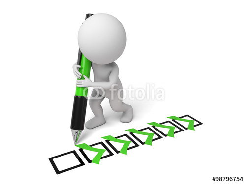 3d Small Person With Some Check Mark And A Pencil Image Isolated