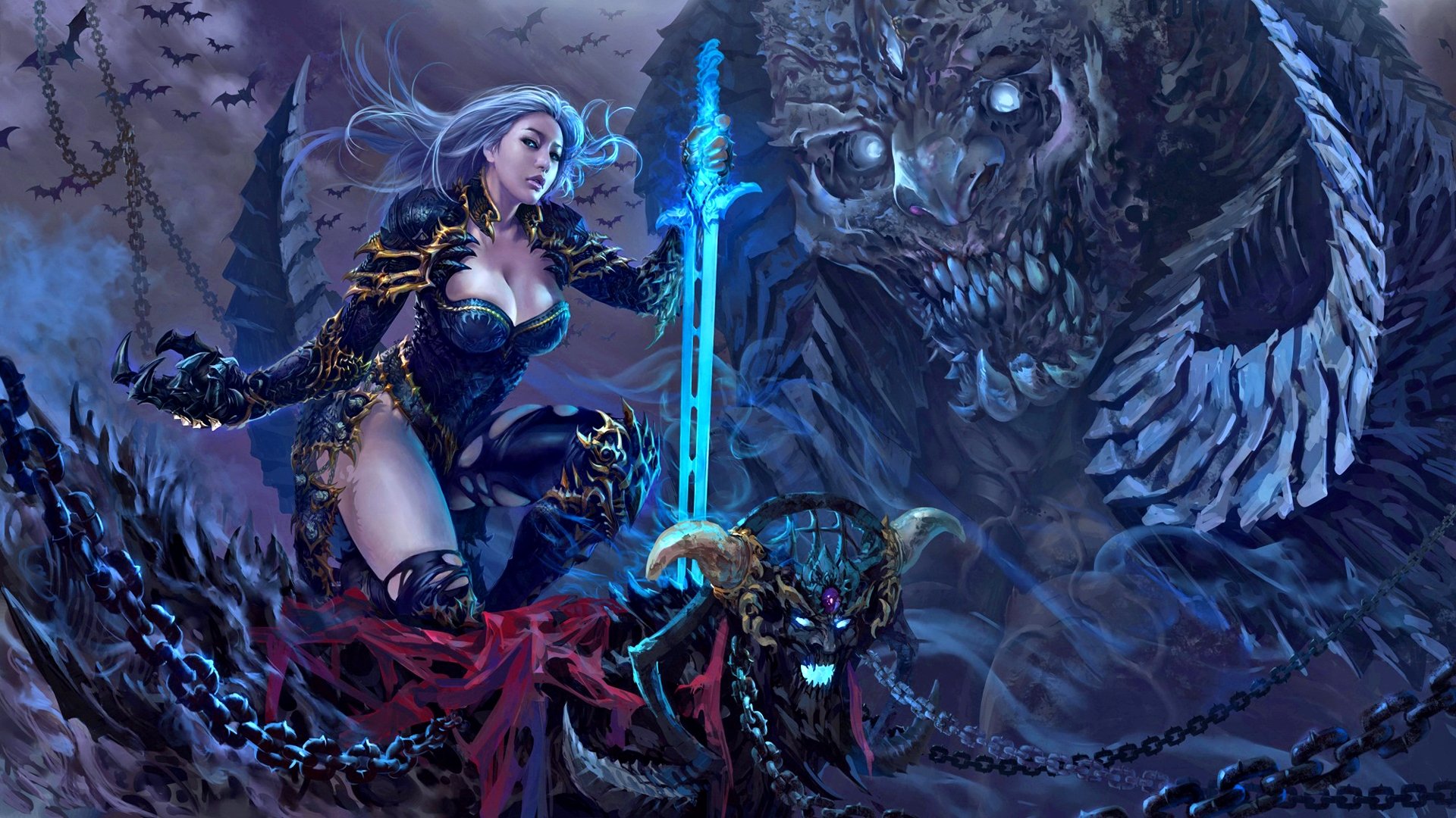 Women Magic Dark Sword Fantasy Girl Character Beautiful