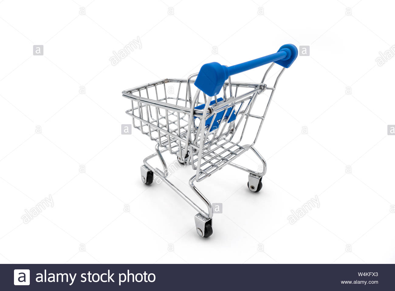 Blue Handle Small Shopping Cart Trolley Isolated On White