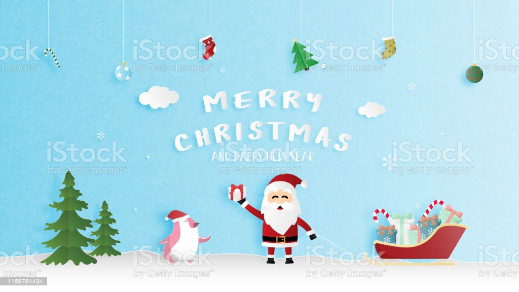 Merry Christmas And Happy New Year Greeting Card In Paper Cut