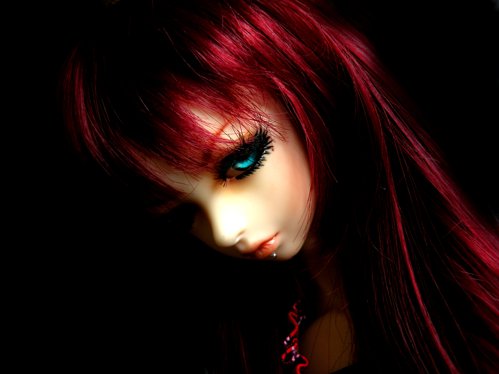 Black Gothic HD Wallpaper With A Girl Dark Red Hair And Big Blue