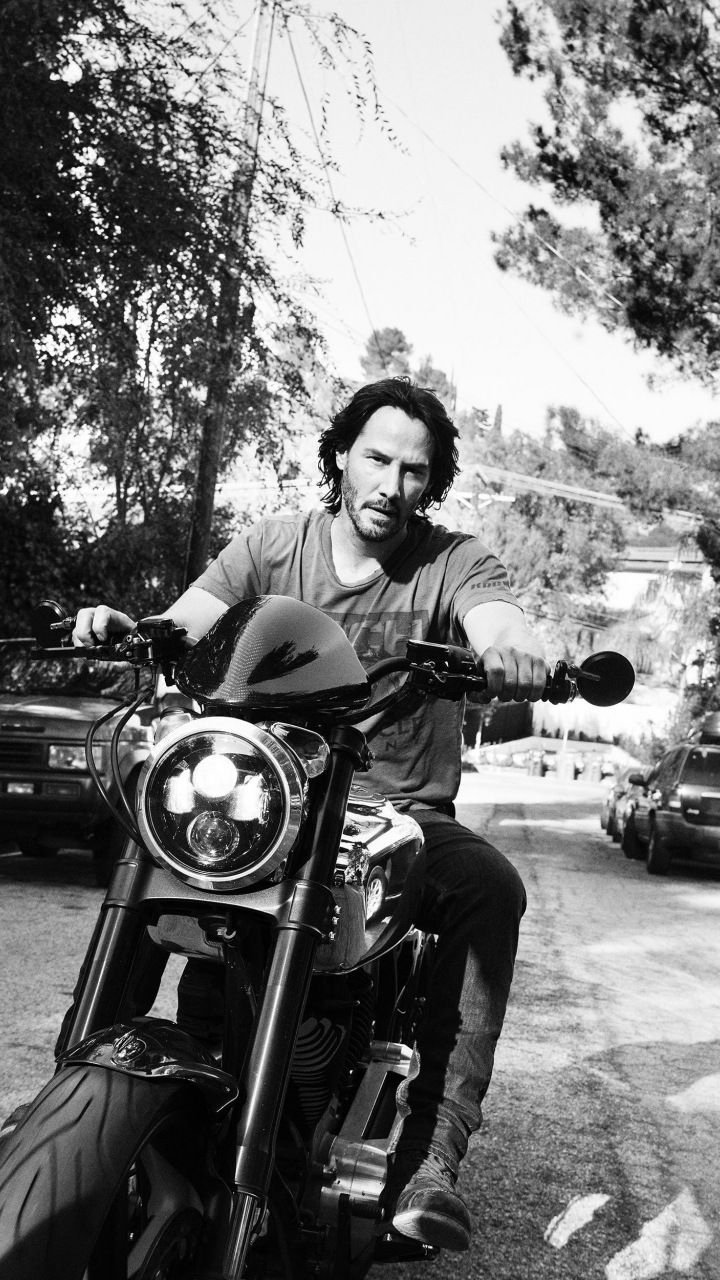 Keanu Reeves On Bike Actor Monochrome Wallpaper