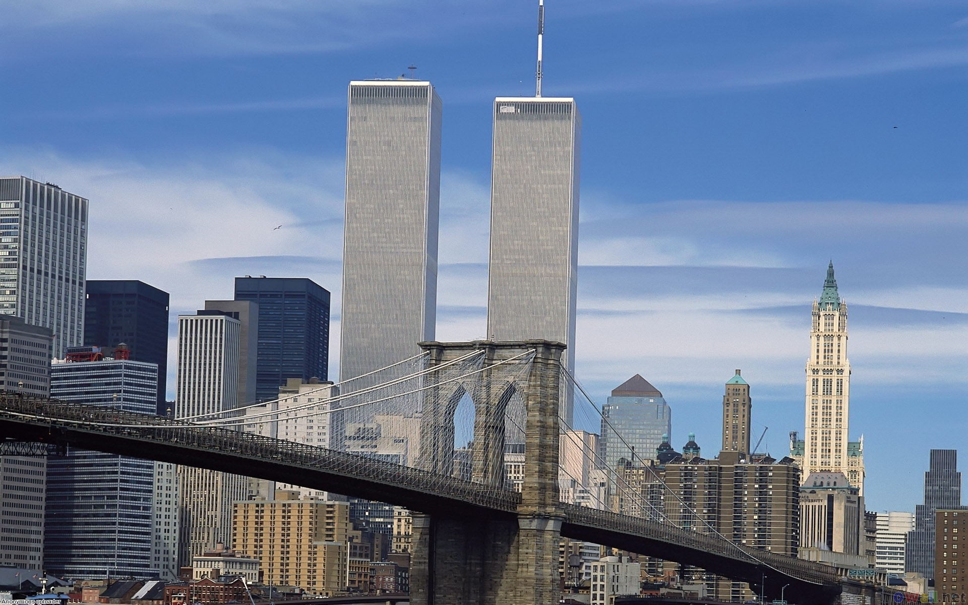 Twin Towers And Brooklyn Bridge