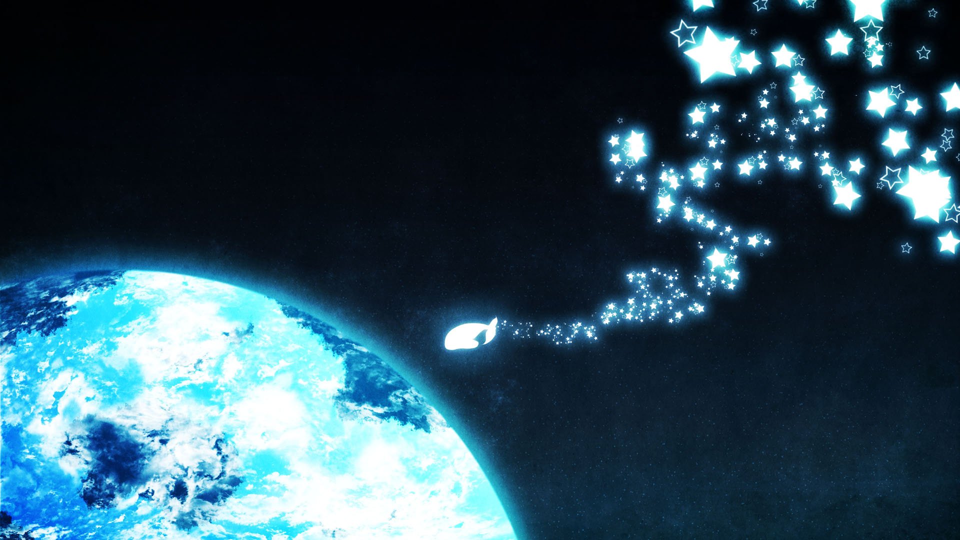 Anime Blue Earth Stars Space Whale Magic Wallpaper