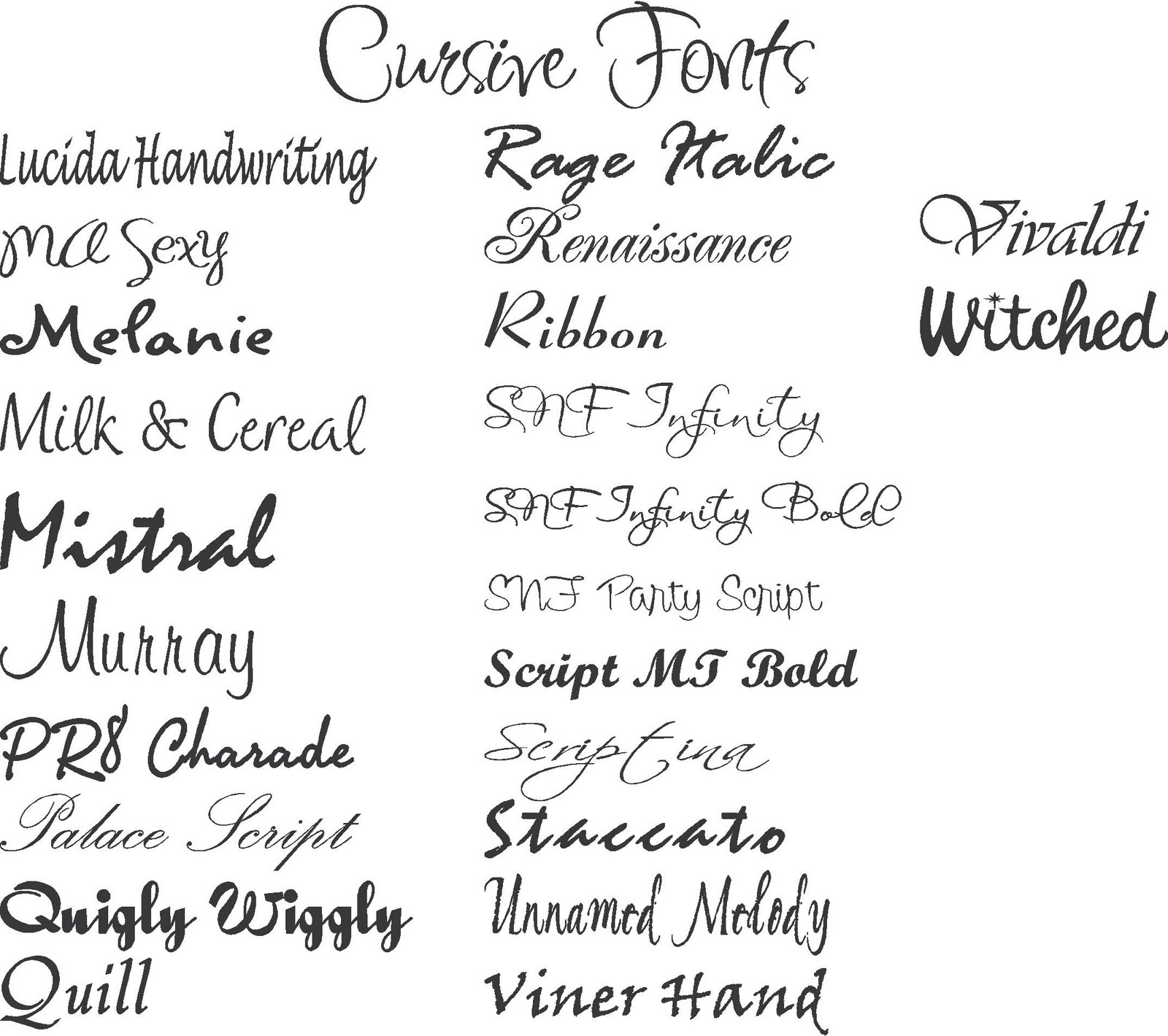 cursive fonts in microsoft word