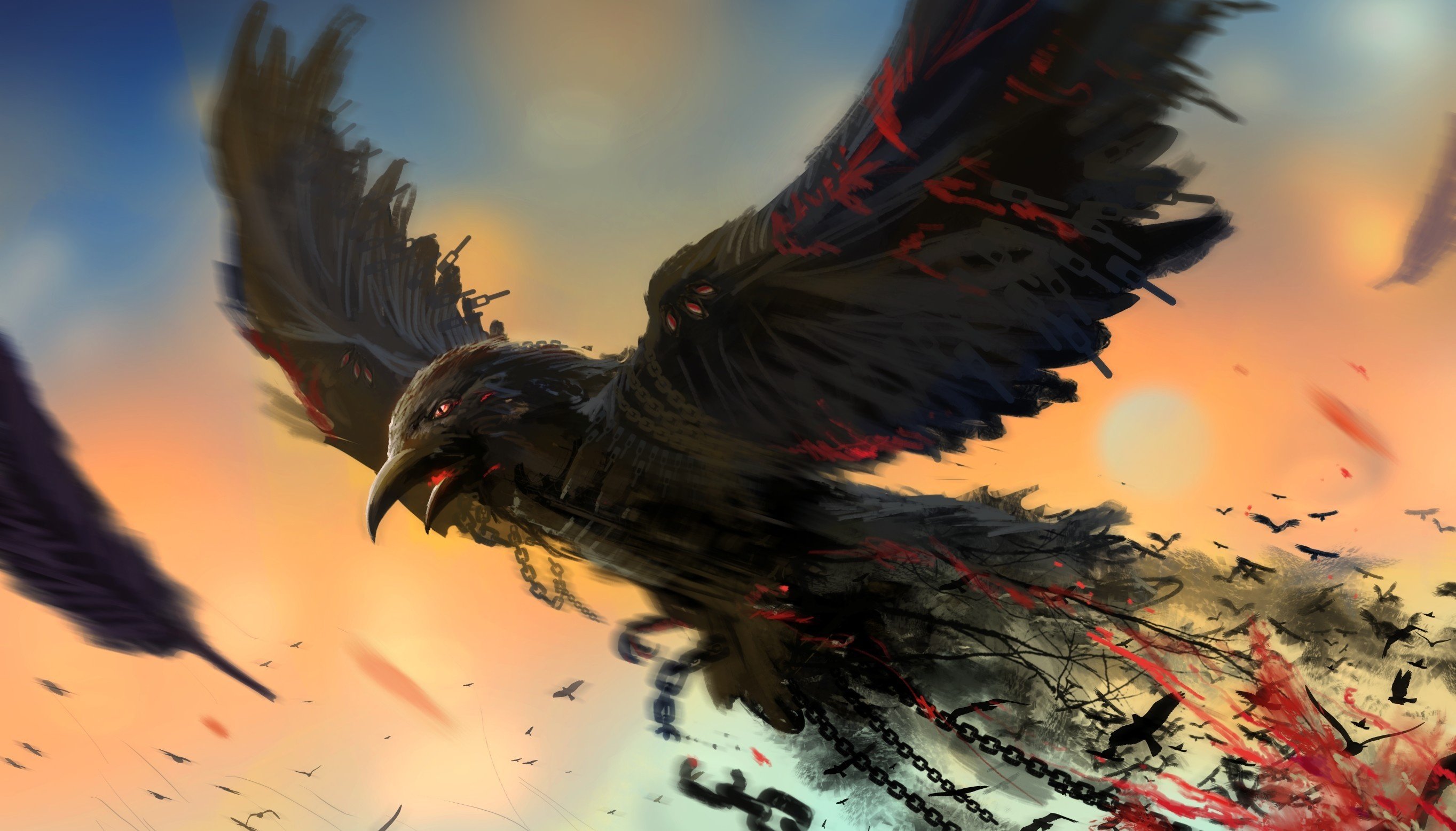 Bird chain art raven dark blood wallpaper 2727x1556 281544