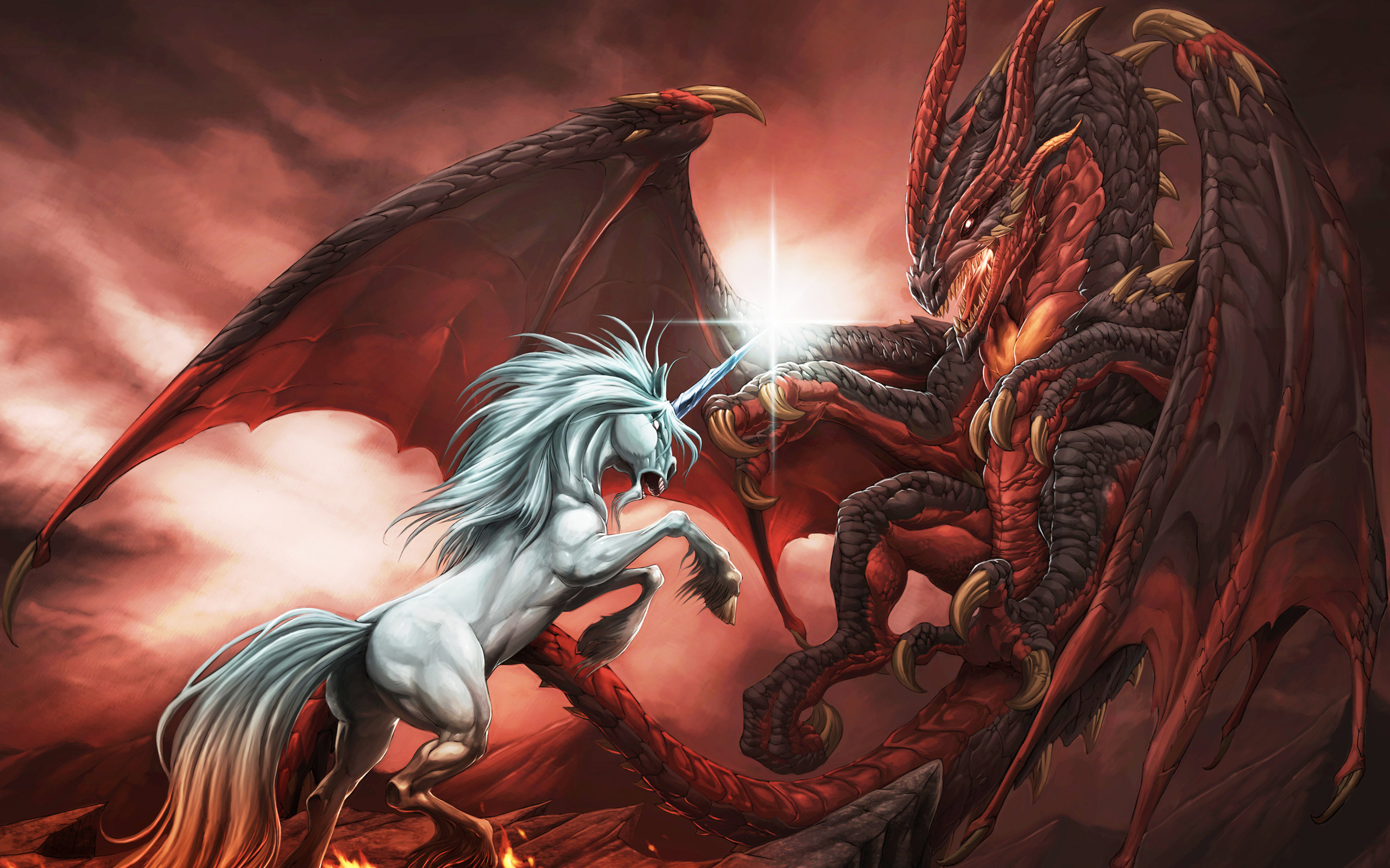Dragon Vs Unicorn Wallpaper Background
