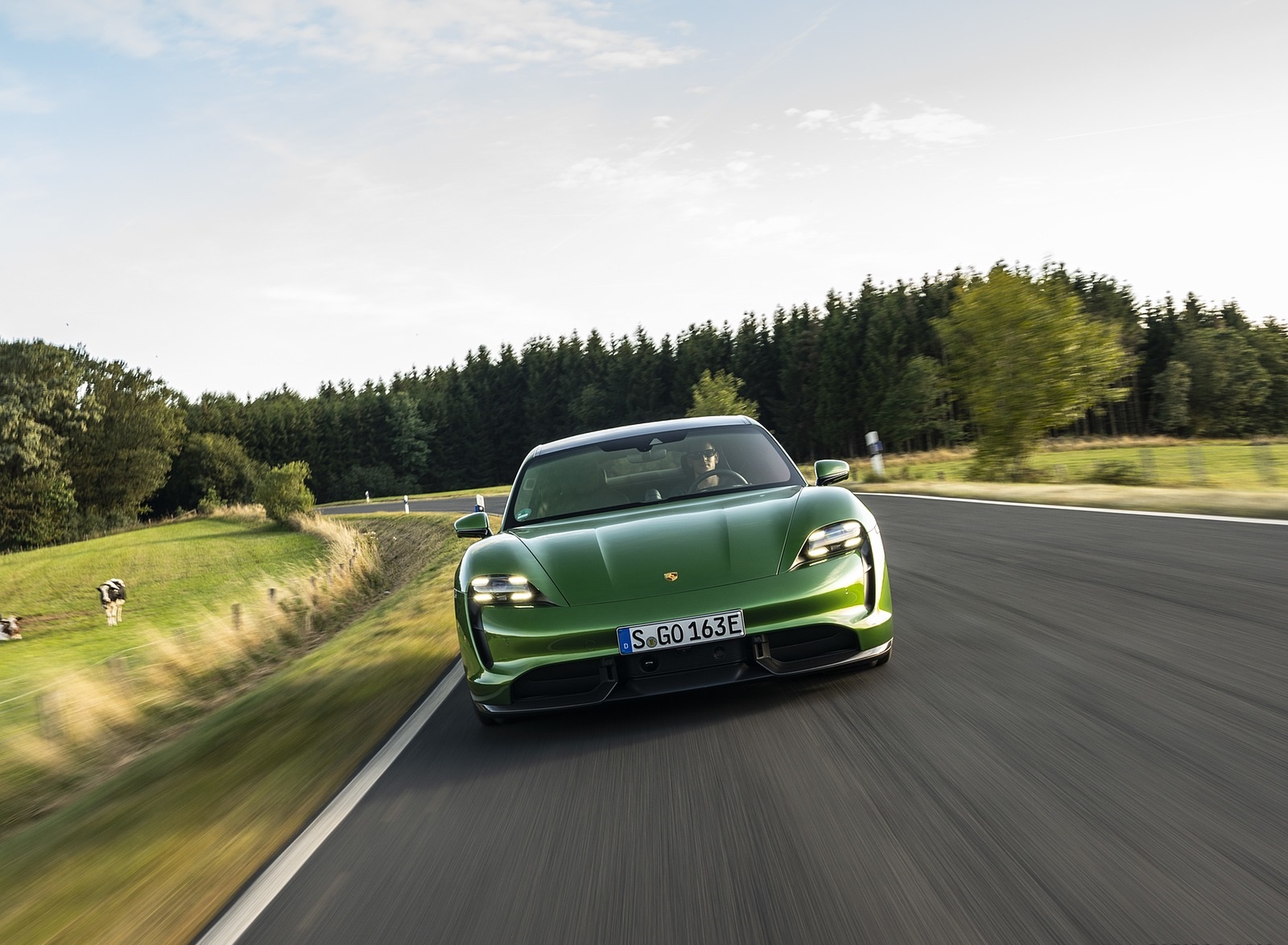 Porsche Taycan Turbo S Color Mamba Green Metallic Front
